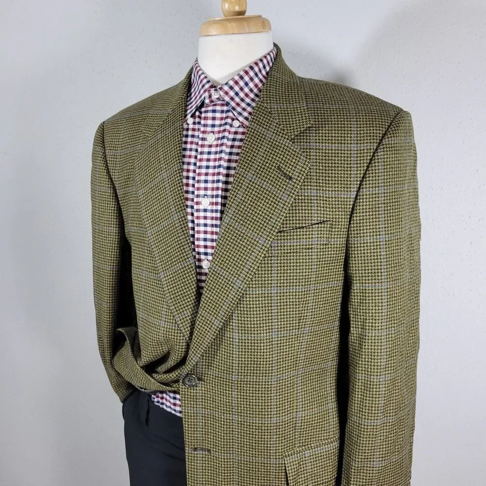 Saks Fifth Avenue KINGSWOOD SPJ Men's Sport Coat‎ Blazer Houndstooth Beige 42R